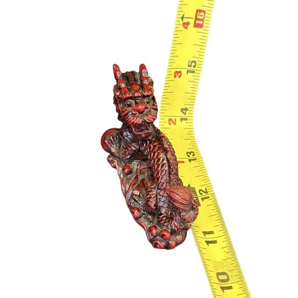 Vintage Small Mini Resin Red Chinese Dragon Figurine Sculpture Feng Shui 2" x 3" - Picture 10 of 10